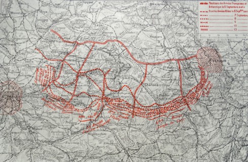 Map depicting the German advance into France after The First Battle of the Marne
