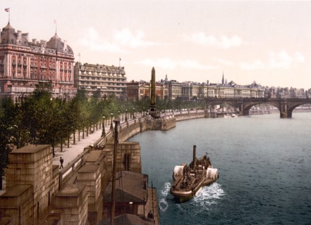 Colour photograph of a steam paddle boat