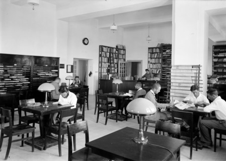 Photograph of the interior of The Hebrew University Library
