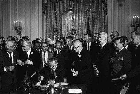 Photograph of Lyndon Johnson and Martin Luther King Jnr