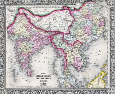 Mitchell Map of India, Tibet, China and Southeast Asia