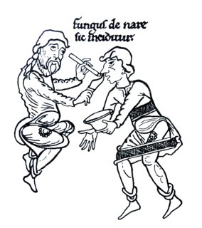 Drawing of the mediaeval treatment of a nasal affliction