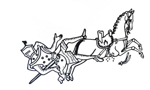 Line drawing of Gilbert Marshall being thrown from his horse