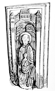 Line drawing of a tomb slab possibly belonging to Bishop Nigel