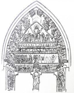 Line drawing of the Last Judgement tympanum at Rheims