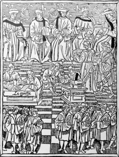 Woodcut depicting the Municipal court of Paris
