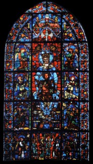 window from the South Choir aisle in Chartres Cathedral, France. Shows The Virgin Mary with the infant Christ