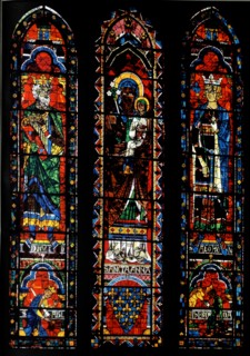 Stained glass at Chartres Cathedral; King David; St Anne with the infant Virgin and King Solomon;