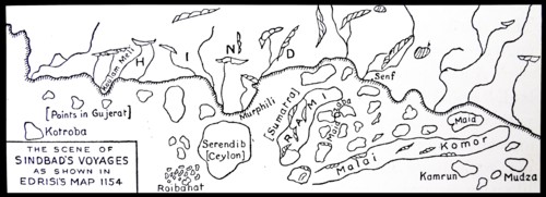 The scene of Sinbad's voyages as shown in Edrisi's map 1154.