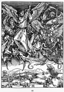 Woodcut by Albrecht Durer; St. Michael fighting the dragon