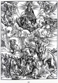 Woodcut by Albrecht Durer; The Sea Monster and the Beast with the Lamb's Horns. The Revelation of Saint John