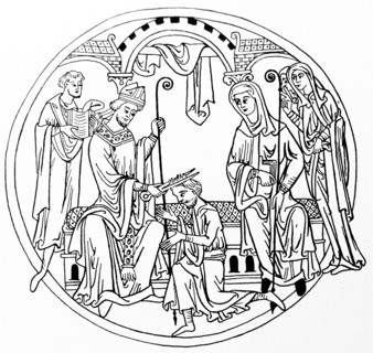 Roundel depicting a Novice receiving the tonsure