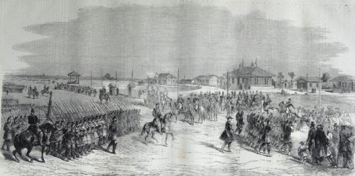 Imperial headquarters at the camp at Chalons. From a drawing by M. Beauce.