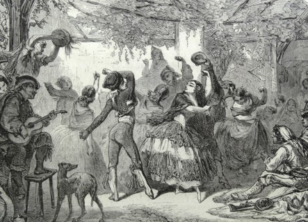 Spanish traditional dancers depicted at Grenada Spain 1860