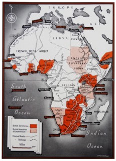 Map of Africa with a colour key identifying the British territories