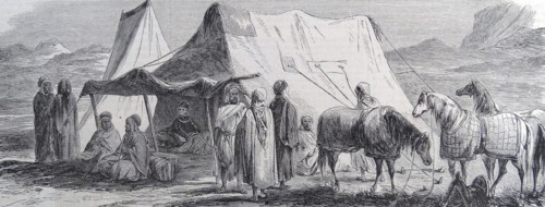 Illustration depicting the encampment of the Augeraud camp commander, chief of the Arab Bureau