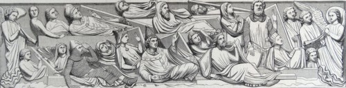 Illustration of a bas-relief depicting 'The Resurrection'