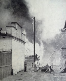 Photograph showing the aftermath of a Nazi bomb attack in a Warsaw suburb