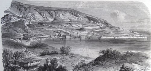 Illustration depicting a view of Balchik a small port city on the Black Sea in northeastern Bulgaria in Dobrich Province