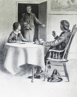 Illustration from a book depicting a Captain and young boy