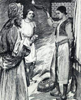 Illustration from a book depicts a task given to two pupils