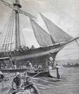 Illustration from a book depicting a floating market