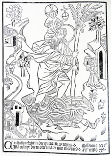 Woodcut print of St Christopher, from Buxheim on the Upper Rhine, dated 1423.