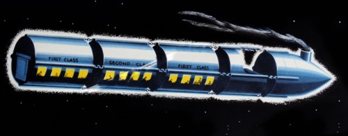 Futuristic vision of how a moon bound spacecraft