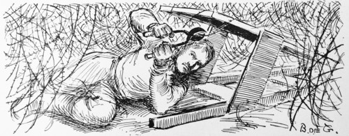 World war one Allied saboteur, gets under a barbed wire fence