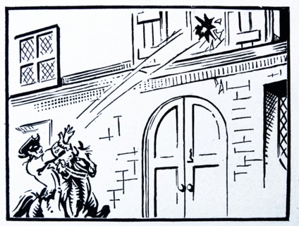 18th century highwaymanthrows a stone at a window