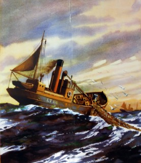 Fishing trawler at sea off the British coast 1948