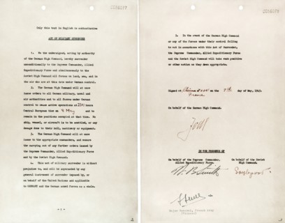 The document marking Germany's surrender in 1945