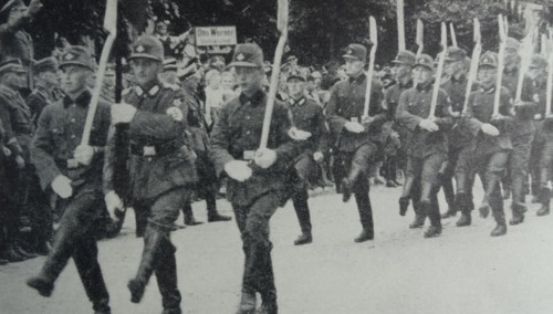 Photograph of young men marching in Danzig