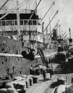 Photograph of bales of wool being loaded at Victoria Docks in Melbourne