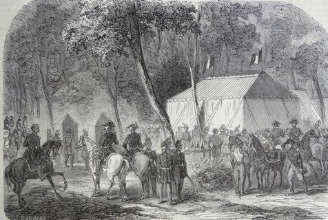 Illustration depicting the encampment of Saint-German-en-Laye, in the forest of Vésinet