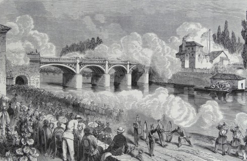Illustration depicting the attack and capture of the Bridge of Château