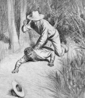 Illustration from a book depicting a fight between two boys