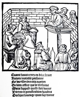 Woodcut depicting the doctrinal court, Geneva 1525