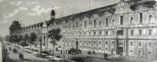 Engraving of a view of the Louvre Gallery in Paris