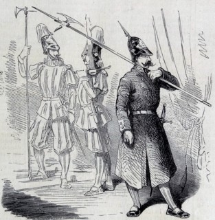 Engraving of soldiers of the Swiss Guard