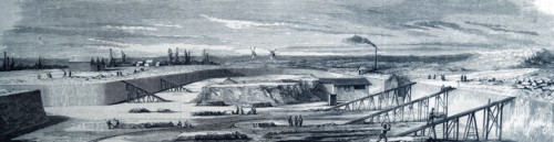Engraving of the construction of the port of Saint-Nazaire