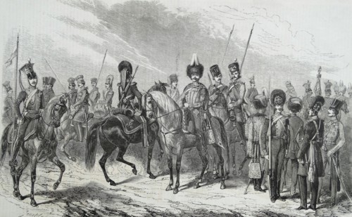 Engraving of the Russian army's uniforms of the 1st Cavalry Division Guard