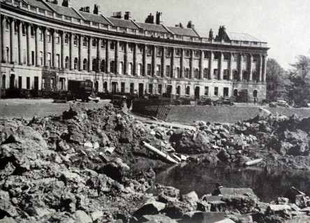 Photograph of the aftermath of a bomb that missed the Royal Crescent