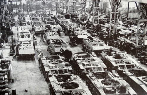 Photograph of a tank assembly at a ministry of supply factory