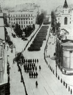German troops enter Warsaw to empty streets. During the invasion of Poland 1939