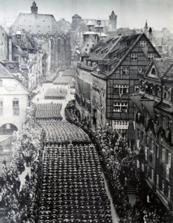 participants in the 'NAZI' Party Grossdeutshiands march' in September 1938 in geschmuckten Strassem in Nuremberg