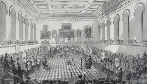meeting of British freemasons with masonic rituals 1860