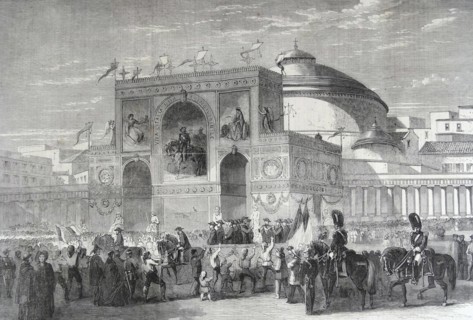 Engraving of the triumphal arch erected in Naples