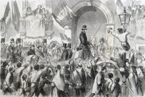 Engraving depicting the entrance of Victor Emmanuel in Naples