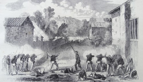 Engraving depicting the Sicilian Skirmishers attacking the Neapolitans